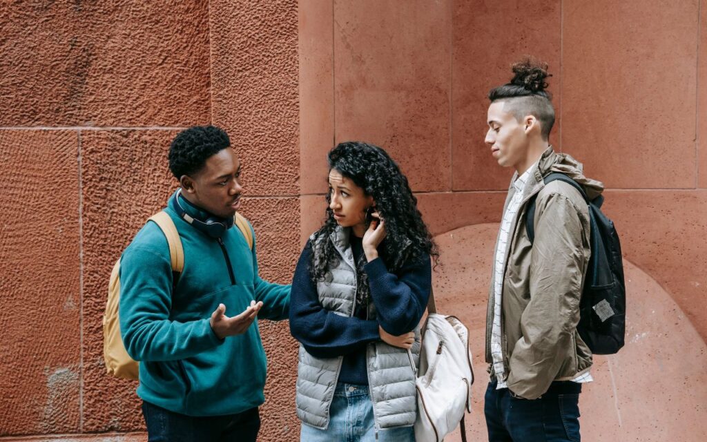 a group of people talking