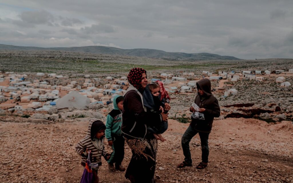 a refugee mother with children